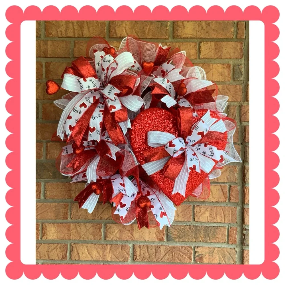 Red and White Heart Wreath